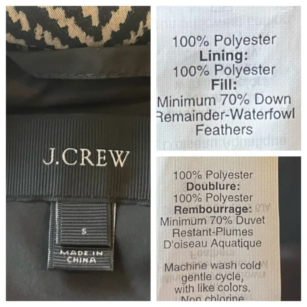 J.Crew Vest Down Filled Quilted Puffer Herringbone Black Tan Women’s Size Small